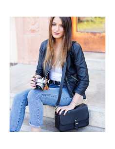 Bolso de cámara Meliae para mujeres, cuero negro, 28x19x11.4cm 2