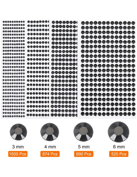 Calcomanías de Rhinestone Negro MECCANIXITY 3584 Pcs 3-6 mm Calcomanías de Rhinestone Negro MECCANIXITY 3584 Pcs 3-6 mm