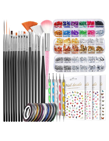 Kit de Arte de Uñas Teenitor - 20 Piezas con Pinceles y Rhinestones
