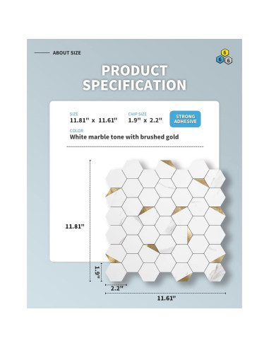 Azulejos Autoadhesivos Art3d Hexagonales 10 Hojas 30x29.5cm
