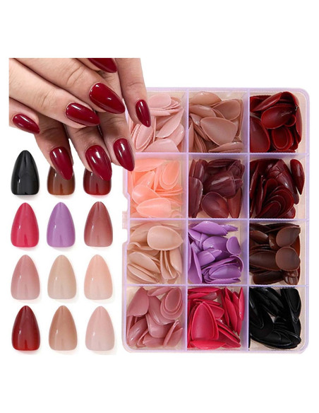288 Uñas Postizas Cortas Almendra KASOICRA Brillantes 12 Colores 288 Uñas Postizas Cortas Almendra KASOICRA Brillantes 12 Colores