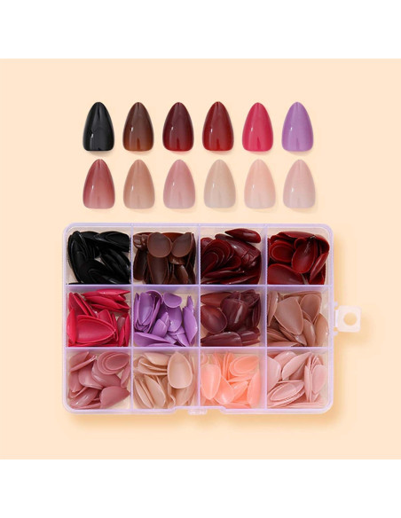 288 Uñas Postizas Cortas Almendra KASOICRA Brillantes 12 Colores 288 Uñas Postizas Cortas Almendra KASOICRA Brillantes 12 Colores