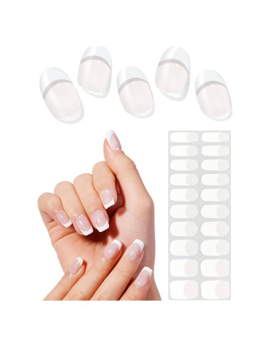 Tiras de Uñas de Gel Semi Curadas Wahrshei 20pcs Francés Clásico