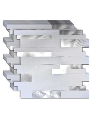 Azulejos autoadhesivos Weimeisc 10 hojas PVC Blanco Plata