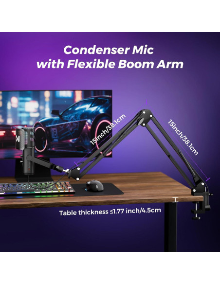 Micrófono Gaming USB AM30U con Brazo Soporte y RGB Micrófono Gaming USB AM30U con Brazo Soporte y RGB