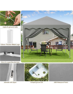 Carpa Plegable TLSUNNY 10x10m Impermeable con Paredes Laterales 2