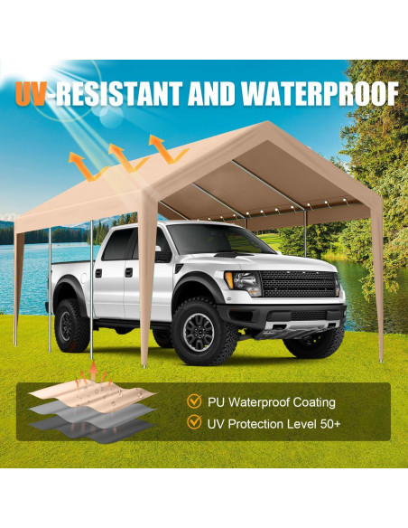 Cubierta de Reemplazo para Carport Beefull 10x6m Beige Impermeable Cubierta de Reemplazo para Carport Beefull 10x6m Beige Impermeable