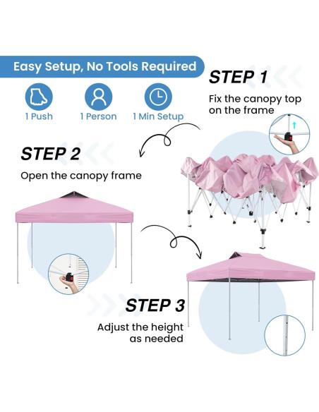Carpa Plegable HAPPYGRILL 3 Niveles 10x10 ft Rosa Carpa Plegable HAPPYGRILL 3 Niveles 10x10 ft Rosa