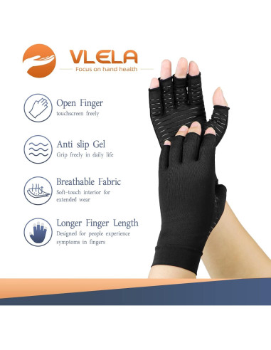 Guantes de compresión de cobre Vlela para artritis - Mediano