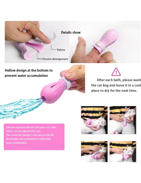 Botas de baño para gatos MSMUOEZ Rosa, silicona ajustable Botas de baño para gatos MSMUOEZ Rosa, silicona ajustable