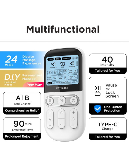 Estimulador Muscular 4 en 1 TENS EMS KONGZEE Blanco Estimulador Muscular 4 en 1 TENS EMS KONGZEE Blanco
