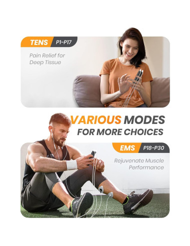 Estimulador Muscular TENS EMS AVCOO Portátil 30 Modos 12 Almohadillas