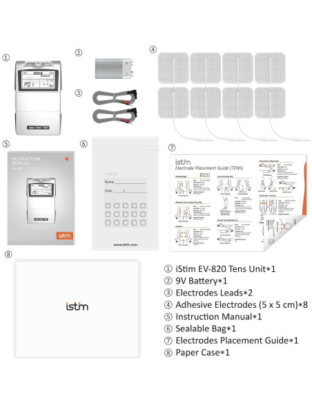 Unidad de Estimulación TENS iStim EV820 con 8 Electrodos Unidad de Estimulación TENS iStim EV820 con 8 Electrodos