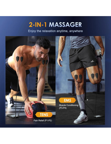 Unidad TENS Estimulador Muscular Symass SM9592, 24 Modos, 10 Almohadillas