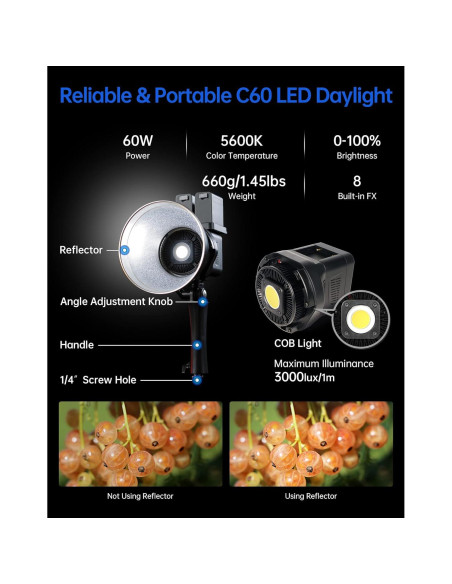 SIRUI C60 Luz de Video LED 60W COB 5600K CRI 96 para Fotografía SIRUI C60 Luz de Video LED 60W COB 5600K CRI 96 para Fotografía