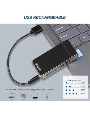 Encendedor Eléctrico Recargable USB Doble Arco Honglu - Negro