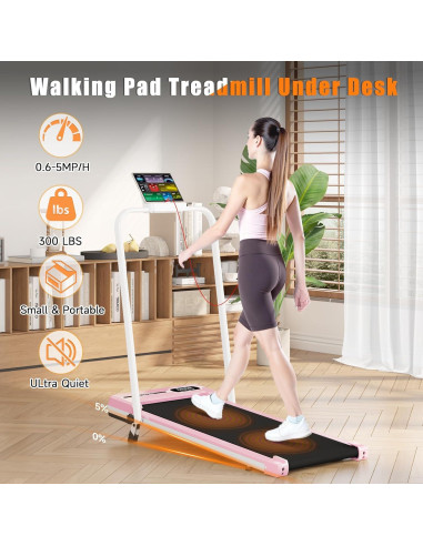 Caminadora Plegable HOMEFITNESSCODE T1FS Rosa Inclinada 5%