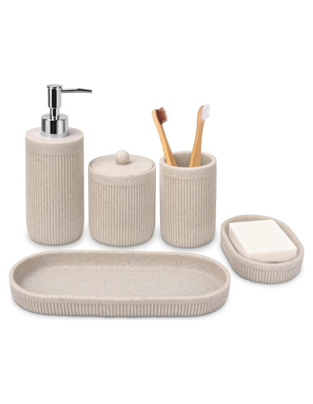 Juego de Accesorios de Baño 5 Piezas Deobath Beige Juego de Accesorios de Baño 5 Piezas Deobath Beige