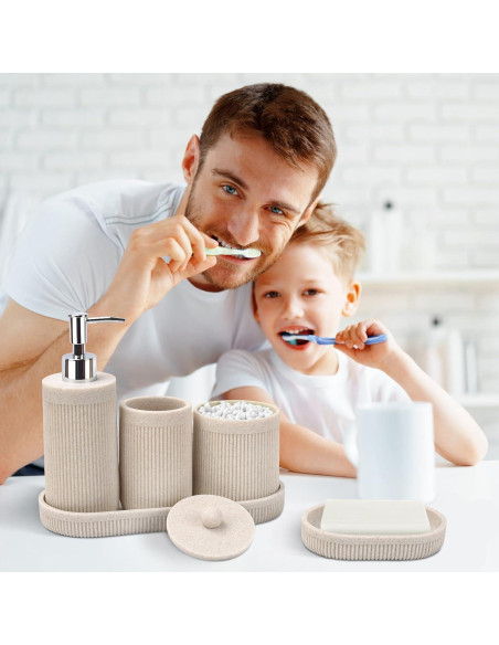 Juego de Accesorios de Baño 5 Piezas Deobath Beige Juego de Accesorios de Baño 5 Piezas Deobath Beige