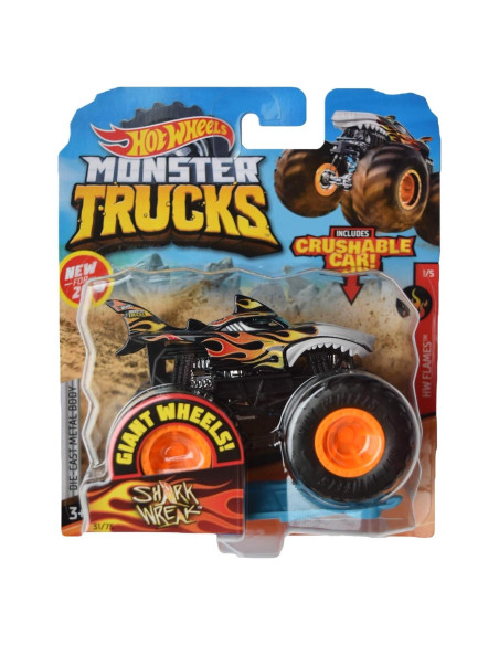 Hot Wheels Monster Trucks Shark Wreak 1:64 con coche aplastable Hot Wheels Monster Trucks Shark Wreak 1:64 con coche aplastable