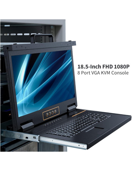 Consola KVM Rack 8 Puertos Kinan 18.5" Full HD 1920x1080 Consola KVM Rack 8 Puertos Kinan 18.5" Full HD 1920x1080
