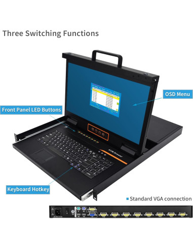 Consola KVM Rack 8 Puertos Kinan 18.5" Full HD 1920x1080