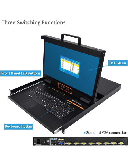 Consola KVM Rack 8 Puertos Kinan 18.5" Full HD 1920x1080 Consola KVM Rack 8 Puertos Kinan 18.5" Full HD 1920x1080