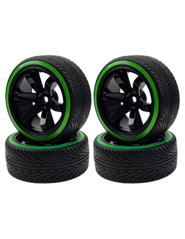 Neumáticos de Drift RC 1/10 HIRCQOO 64mm Verde y Negro