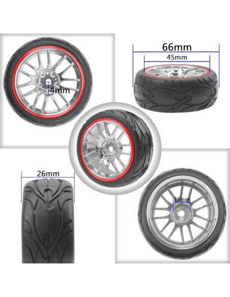 Llantas y Neumáticos RC 1/10 ShareGoo 66mm 14-Habitos Rojo Llantas y Neumáticos RC 1/10 ShareGoo 66mm 14-Habitos Rojo