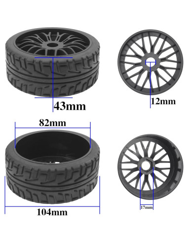 Neumáticos de Buggy RC 1/8 ShareGoo 104mm Caucho 4 Piezas