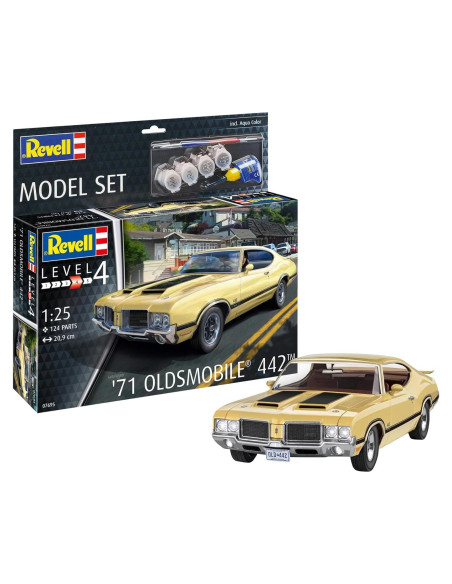 Kit de Modelo Revell 71 Oldsmobile 442 1:24 con Pinturas y Pegamento Kit de Modelo Revell 71 Oldsmobile 442 1:24 con Pinturas y Pegamento