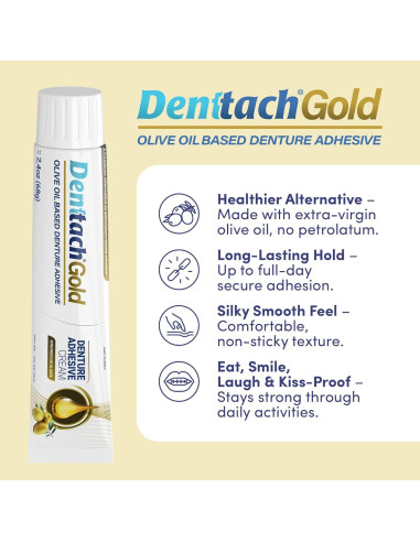 Adhesivo para Dentaduras Denttach Gold 68g - Libre de Zinc y Petrolato