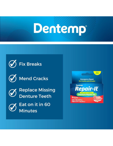 Kit de Reparación de Dentaduras Dentemp Repair-it y Reline-it - Ajuste y Reajuste