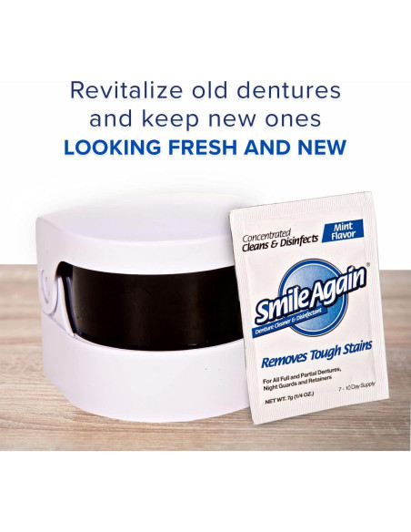 Kit de Limpieza Ultrasónica Smile Again para Dentaduras y Retenedores Kit de Limpieza Ultrasónica Smile Again para Dentaduras y Retenedores