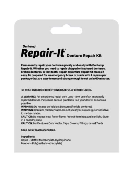 Kit de Reparación de Dentaduras Dentemp Repair-It 4 Contenido Kit de Reparación de Dentaduras Dentemp Repair-It 4 Contenido