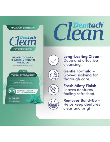 Tabletas Limpiadoras Denttach Clean para Dentaduras y Retenedores - Paquete de 2