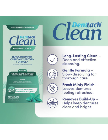 Tabletas Limpiadoras Denttach Clean para Dentaduras y Retenedores - Paquete de 2 Tabletas Limpiadoras Denttach Clean para Dentaduras y Retenedores - Paquete de 2