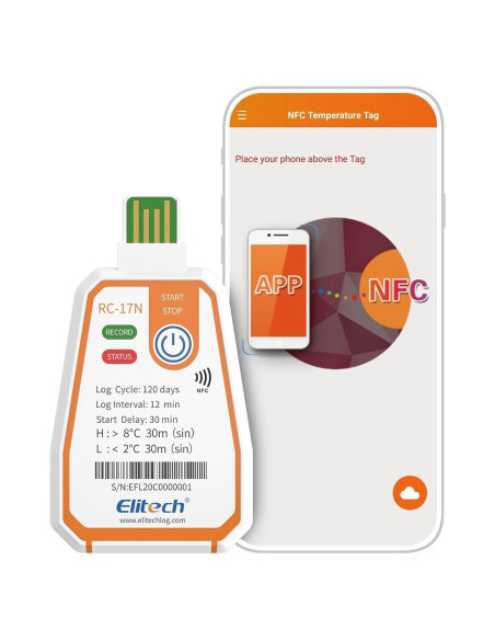 Registrador de Datos de Temperatura Elitech RC-17N NFC USB Registrador de Datos de Temperatura Elitech RC-17N NFC USB
