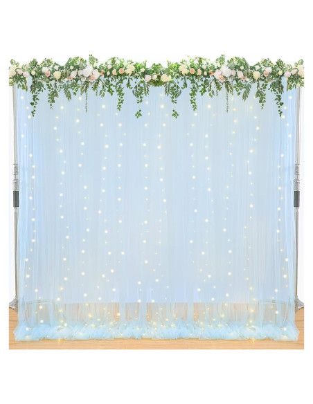 Cortina de Tul Azul Bebé con Luces 2 Pcs 1.52x3.05m Decoración Cortina de Tul Azul Bebé con Luces 2 Pcs 1.52x3.05m Decoración