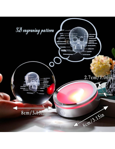 Bola de Cristal 3D Cráneo Humano 8 cm con Base LED Arikyrist