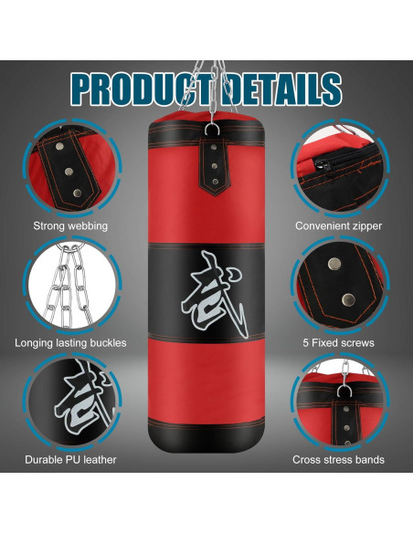 Saco de Boxeo Leyndo 80 cm PU Colgante para Kickboxing Saco de Boxeo Leyndo 80 cm PU Colgante para Kickboxing