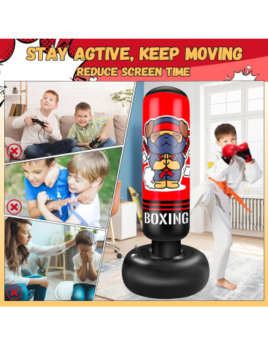 Saco de Boxeo Inflable SHZYGQ 165 cm con Guantes para Niños