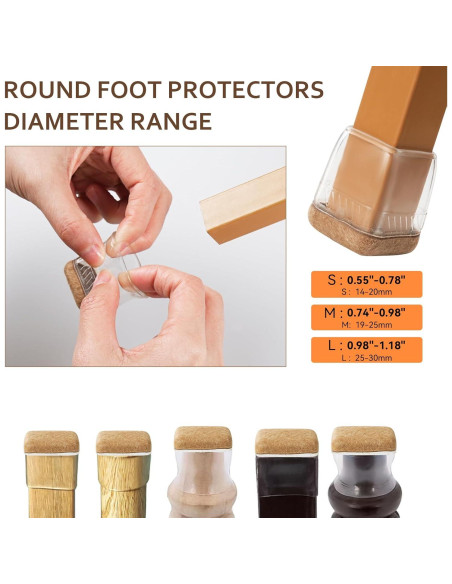 16 Protectores de Suelo para Patas de Silla Lecafur L - Fieltro 16 Protectores de Suelo para Patas de Silla Lecafur L - Fieltro