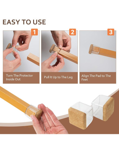 16 Protectores de Suelo para Patas de Silla Lecafur L - Fieltro