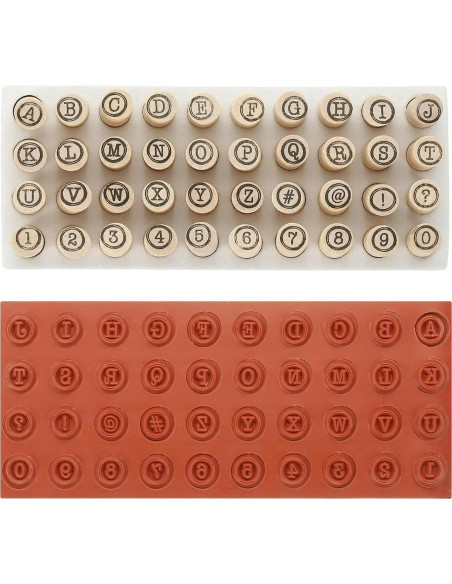 Juego de Sellos de Letras y Números PATIKIL 40 Pcs Madera Juego de Sellos de Letras y Números PATIKIL 40 Pcs Madera