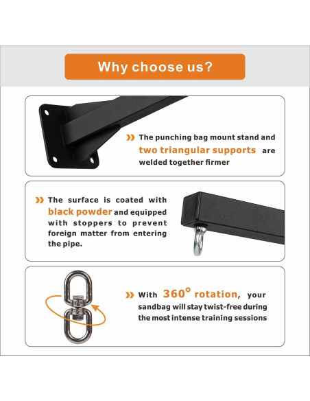 Soporte de Pared para Saco de Boxeo YZZHAJ 272 kg Negro Mate Soporte de Pared para Saco de Boxeo YZZHAJ 272 kg Negro Mate
