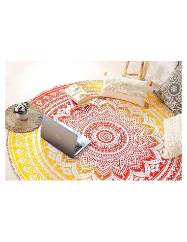 Manta de Playa Redonda Raajsee 127 cm Algodón Naranja Mandala