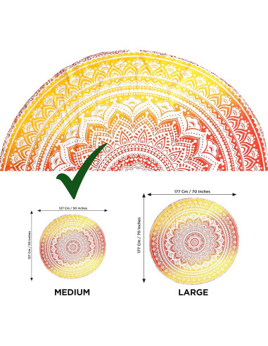 Manta de Playa Redonda Raajsee 127 cm Algodón Naranja Mandala