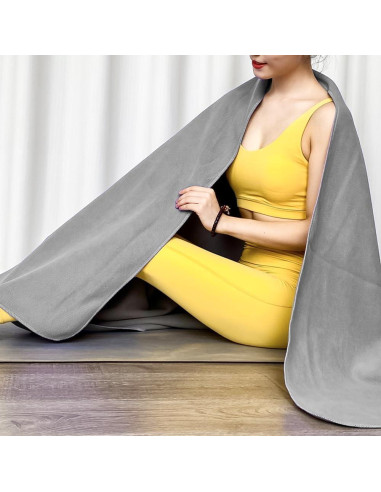 Manta de Yoga Orgánica IEADEN Gris - Antideslizante, Reversible, 152x203 cm