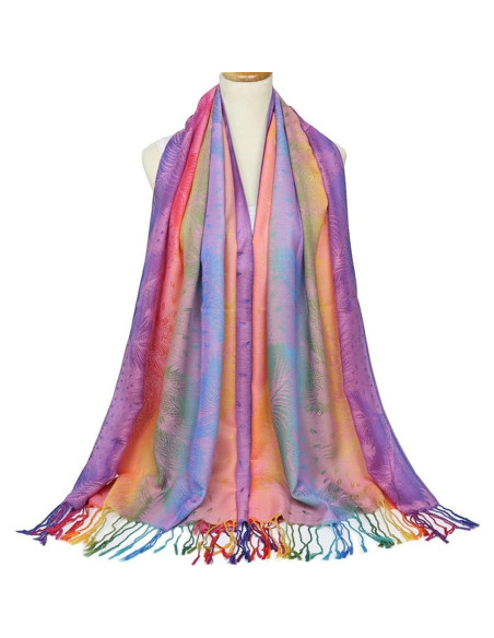 Chal de Pashmina Jacquard con Flores Coloridas para Mujeres 190.5x69.85 cm Chal de Pashmina Jacquard con Flores Coloridas para Mujeres 190.5x69.85 cm